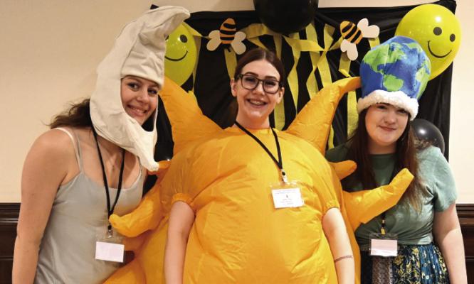 THE GREAT 2024 ECLIPSERS won the prize for the best costume at the Grate Spelling Bee on April 6. Team members pictured, moon, sun and Earth: Shauna Elliott, Shelby Elliott, and Bailey Johnson.
