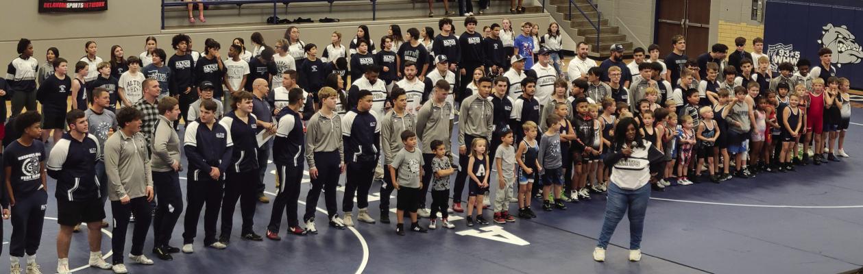 Altus High School hosted the inaugural Nick Williams Blue and White Bash Nov. 16, 2023, to kick off wrestling season. Nick Williams was the Altus High School wrestling coach from 2004 to 2018, when he was diagnosed with ALS. Mr. Williams passed away from the disease Oct. 31, 2023. Courtesy photo
