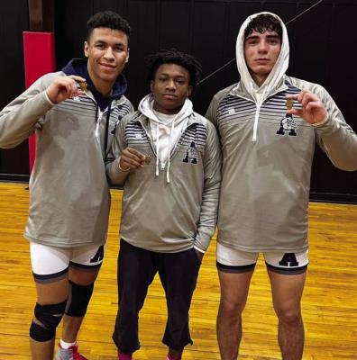 Three Altus High School wrestlers have earned a spot in the state tournament: Conner Nunez – third place, Elijah Ortiz – fifth place, Argenis Batista – fifth place Courtesy photo