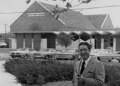 In 1926, when Altus Junior College was established, it was located on Park Lane, next to where the high school sits now. In 1974, the name changed to Western Oklahoma State College. Pictured is W.C. Burris, former president from 19711990, in front of the Altus Junior College Library. Courtesy photo